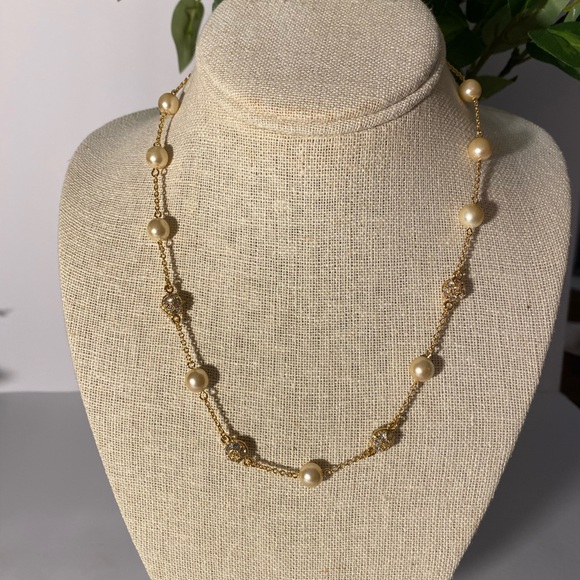 Nolan Miller Jewelry - Nolan Miller 9 1/2” Necklace Gold-Tone Round Ball Minimalist with Ivory Pearls